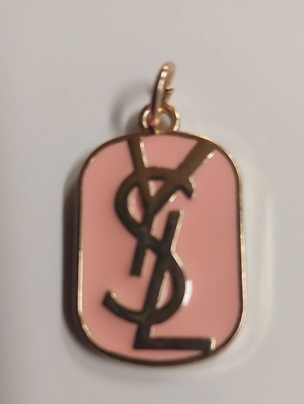 Yves Saint Laurent Pink Enamel Gold-Tone Logo Pendant Necklace Charm